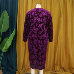 European and American round neck long-sleeved velvet purple warmth African women's nightgown bathrobe Nightgown