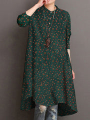 ZANZEA ladies literary and artistic small fresh style bohemian holiday style small floral shirt skirt stand collar button long sleeve fashion loose casual mid-length dress large size