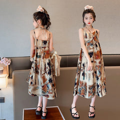 تنورة بحمالات من الشيفون والساتان للفتيات باللون الزيتي 2023 تنورة شاطئ جديدة لصيف 2023 تنورة للأولاد الكبار