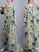 Large size women's clothing 2022 new literary and artistic large size fat MM plus fertilizer to increase printing long-sleeved dress