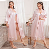 Plus size bathrobe home clothes thin white lace pajamas women's silk home cardigan clothes