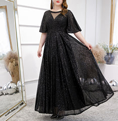 Women's V Neck Sequin Oversized Long Sleeve Party Evening Dress