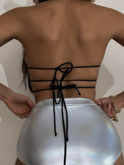 European and American foreign trade new bikini split swimsuit star sequins silver hanging neck tie bikini