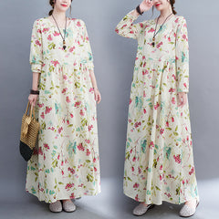 Fat woman large size women's clothing 2022 autumn new print dress temperament long skirt robe
