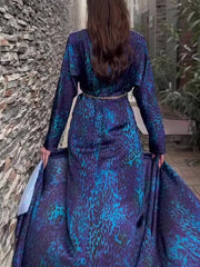 Blue Elegant Leopard Print Slit Dress