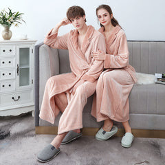 Coral fleece nightgown for men and women autumn and winter long-sleeved lace-up pajamas