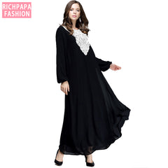 حجم كبير 5XL 6XL 7XL بوهو عباية Musulmane طويل الشيفون الدانتيل فستان ماكسي المرأة دبي تركيا الإسلامية العربية