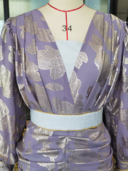 فستان خصر ذهبي أنيق مطبوع