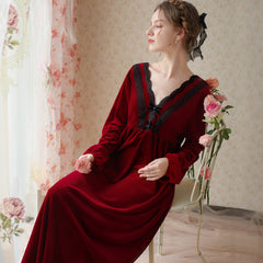 Autumn Winter Women Golden velvet Robe Long Night Dress Female Nightwear Vintage Nightgown Sleepwear Elegant Sleepdress Casual Home Clothes