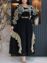 Black and white color block print fringed dress