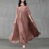 ZANZEA Women Vintage Elegant Pleated Long Dress Summer O Neck Half Sleeve Sundress Casual Solid Party Vestidos Kaftan Dresses