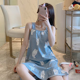 Summer Korean edition of 2021 casual simple MIDI skirt pajamas with breast pad nightdress female