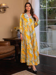 Muslim women's new dress print Kaftan Middle East ethnic style hot diamond Jalabiya rhinestone elegant dress