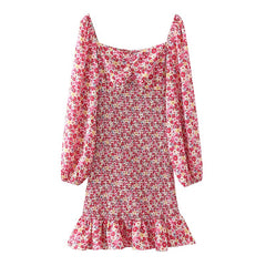 Elegant Floral Printed Mini Dresses Women Autumn Puff Long Sleeve Dress Female Chic Bodycon Dresses Vestidos