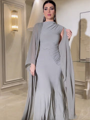 Gray Elegant Chiffon Slim Shawl Dress