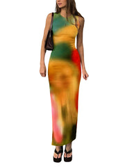 Sleeveless Backless Dress Ladies 2023 Summer Elegant Sexy Tie Dye Suit Ladies Birthday Party Club
