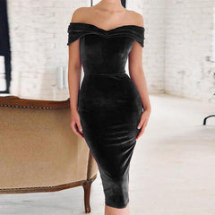 Celmia 2022 Fashion Party Dress Women Evening Bodycon Velvet Dress Sexy Off Shoulder Short Sleeve Casual Solid Midi Dresses Robe