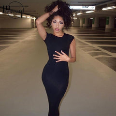 Inwoman Summer Black White Sexy Short Sleeves Knitted Clubwear Bodycon Booty Maxi Dress Women Female Party Sheath Dresses 2021