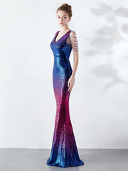 سيدتي موضة اللون المتدرج الكريستال مثير فستان سهرة نحيف للحفلات فستان طويل الطراز كامل