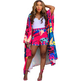 طقم كارديجان نسائي صيفي مكون من قطعتين معطف طويل وسروال قصير لباس غير رسمي بوهو مثير من قطعتين