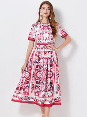 Positioning Printed Dress Short-sleeved A-line Dress