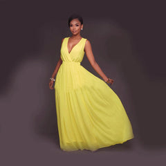 European and American new dresses New V-neck solid color dresses