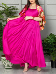 Rose Red Elegant Print Shawl Sling Dress