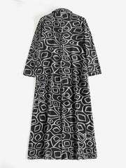 ZANZEA Women Elegant Shirt Dresses Printing Turn-Down-Collar Long Sleeve Vintage Long Dress Fashion Holiday Casual Loose Ladies Vestido Plus Size 2#