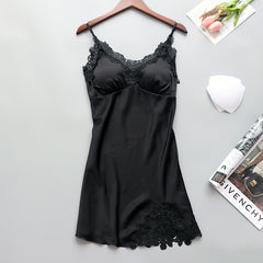 Sexy silk suspender nightdress thin section ice silk pajamas with chest pad