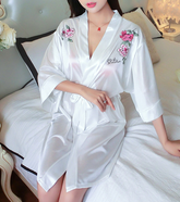 Summer ladies nightdress sexy sweet mid-sleeve lapel pajamas home service nightgown