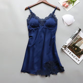 Sexy silk suspender nightdress thin section ice silk pajamas with chest pad