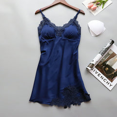 Sexy silk suspender nightdress thin section ice silk pajamas with chest pad