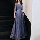 Ladies Round Neck Sleeve Long Embroidered Banquet Evening Dress LX009