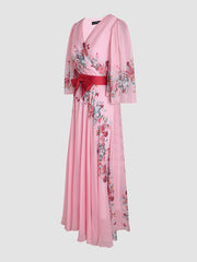 Pink Printed Chiffon Bow Tie Dress