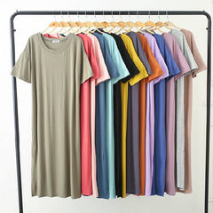 New Ladies Basic Sleep Shirt Sexy Lingerie Solid Long Nightgown Modal Sleepwear Summer Pregnant Nighty Nightdress