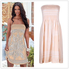 Retro Print Sexy Strapless Dress 2023 Summer Women's Casual Loose High Waist Dress Vestidos Boho Beach Dress Festa