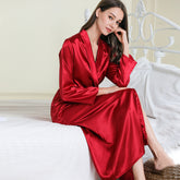 Women's pajamas silk lapel long nightgown sexy tie pajamas bathrobe home service
