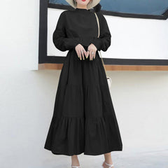 ZANZEA ladies Japanese and Korean style temperament solid color high neck long sleeve fashion trend elegant long skirt split stitching loose spring and autumn robe daily casual bohemian vacation style A-line dress S-5XL