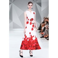 رائجة البيع فستان صيفي جديد مزاجه المرأة الخامس الرقبة التعادل طباعة فستان بلا أكمام