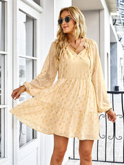 Ladies Vintage Dot Print Short Spring Autumn Boho Chiffon Dress Women Casual Party Dress Women Sundress Female Robe Vestidos