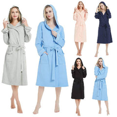 Spring and Autumn Women Robes Plus Size Simple Knit Cotton Hooded Bathrobe Female Thin Long Sleeve Bath Robe 5XL