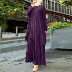 ZANZEA Ms. مسلم النمط العربي مزاجه لون الصلبة تصميم بسيط مطوي الرقبة المستديرة بأكمام طويلة أعلى السراويل واسعة الساق السراويل قيعان أزياء فضفاضة عارضة السراويل أعلى دعوى دون الحجاب حجم كبير