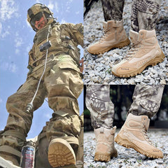 Large size combat training boots men's high-top security shoes black tactical boots high-top anti-collision army fan shoes tooling shoes