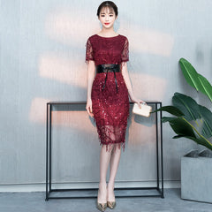 سيدتي فستان سهرة أنيق مثير نحيف مزين بالترتر وشرابات لحفلات العروس