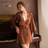 Rose spring and summer female Europe and the United States new pajamas satin long-sleeved tape nightgown bathrobe home clothing 780