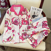 Spring and autumn long-sleeved pajamas female cardigan suit strawberry bear milk silk home service