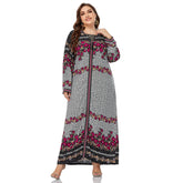 Plus size women's clothing elegant temperament embroidered long-sleeved hooded printed dress long skirt