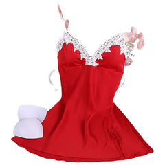 Night Sleep Halter Dress Women Underwear Lingerie Sling Lace V Neck Nightdress Sleeveless Satin Silk Nightgown