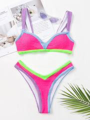 Spring and summer new women's swimwear small fragrance color matching color contrast bikini suit sexy split swimsuit suit holiday wind beach seaside s