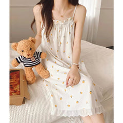 Sling nightdress female summer sexy floral pastoral style pajamas home service